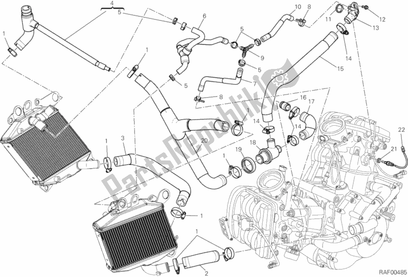 All parts for the Cooling Circuit of the Ducati Diavel Carbon 1200 2012